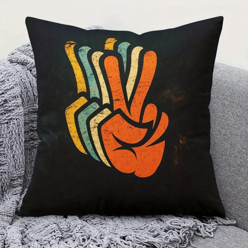 1pc Peace Sign Retro Print Throw Pillow Cover Double Sided Zipper Cushion Case 18x18 20x20 Inch Sofa Office Decor