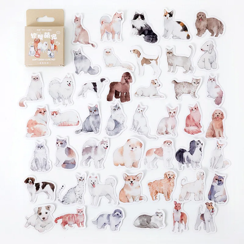 45pcs Kawaii Stationery Stickers Cute Pet Cat Dog Decorative Mobile Stickers Scrapbooking DIY Craft Stickers