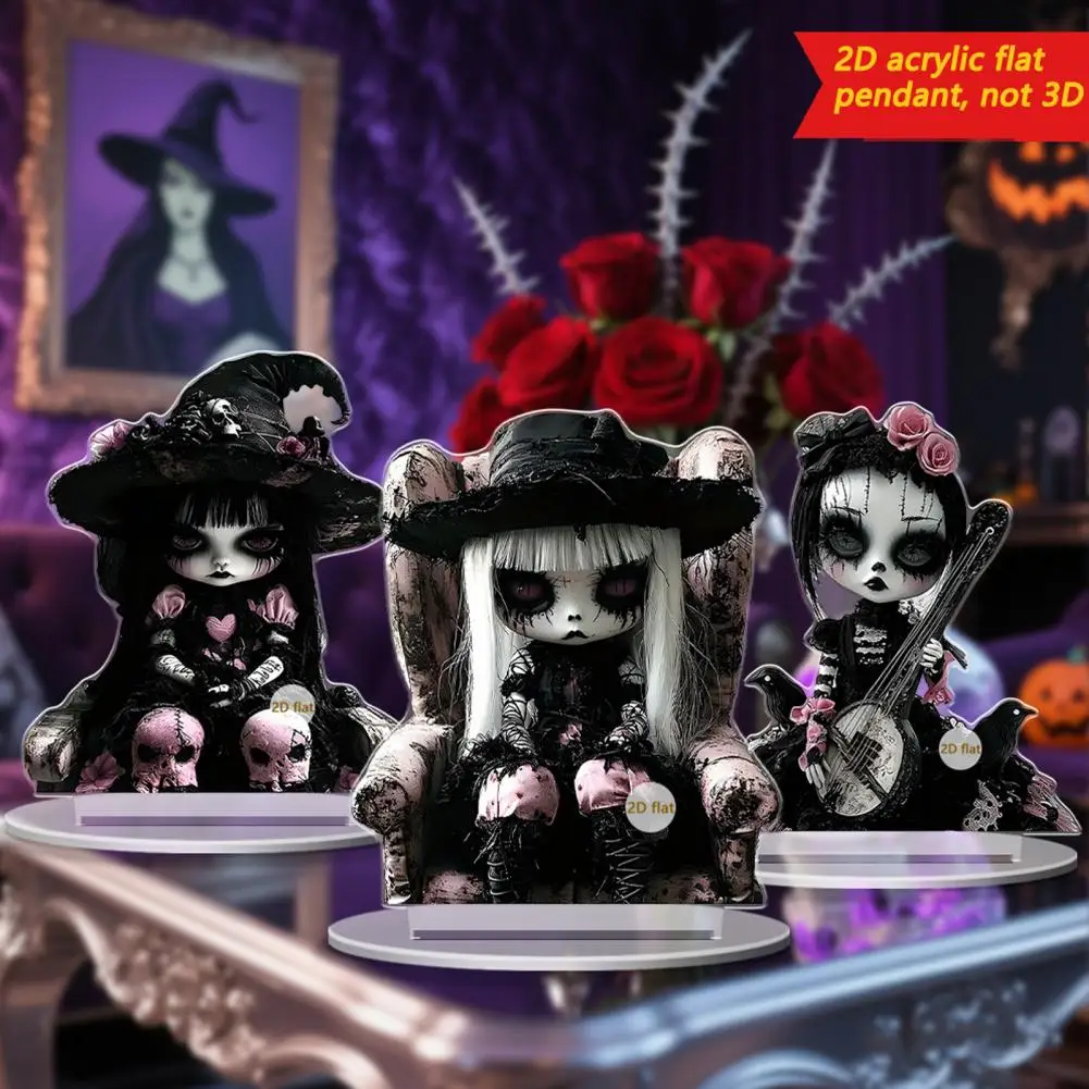 

Festive Desktop Ornament Halloween Decor Table Sign Spooky Halloween Ghost Witch Table Sign with Base Acrylic for Holiday