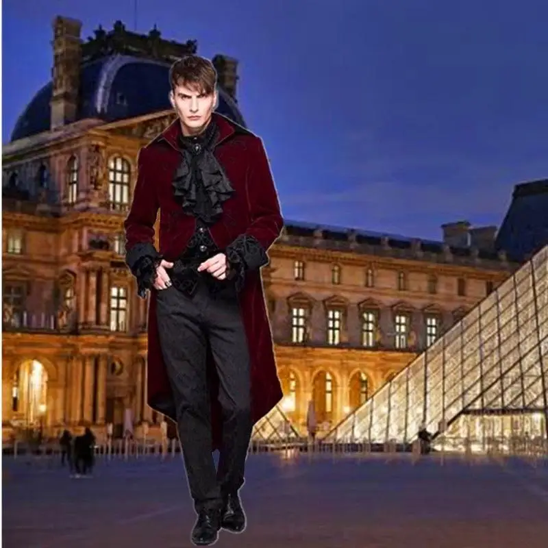 Gothic Style Men's Tailcoat Medieval Retro Punk Outerwear Cross-Border Popular Coat Large Size Stage Costume Ethnic Wear