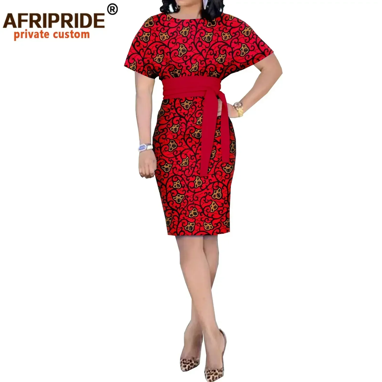 

Women`s Dress Short Sleeve Casual Dress with Belt Bodycon Dress Dashiki Outfits Ankara Style African Clothes Plus Size A2125026