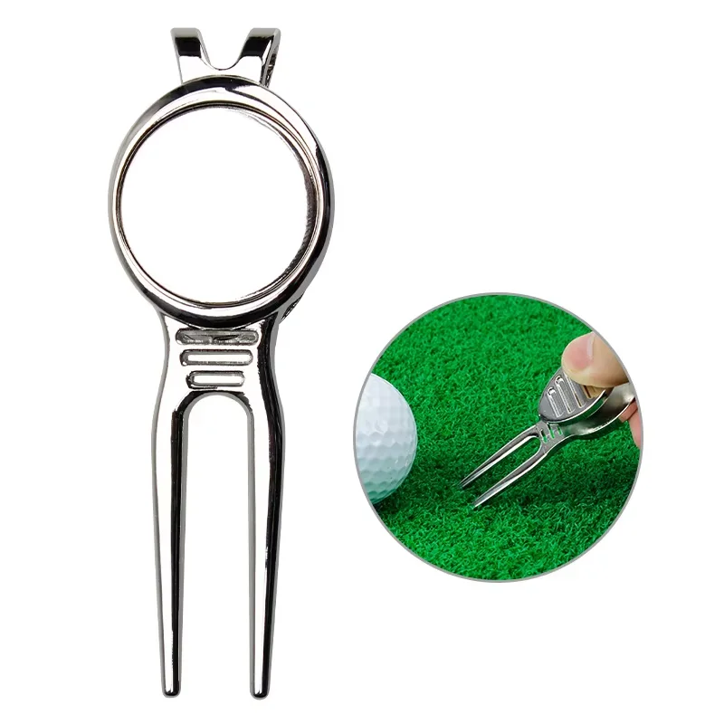 CRESTGOLF Strumento di riparazione Divot da golf Forchetta verde da golf in metallo premium Regalo magnetico perfetto per golfisti Accessori in argento