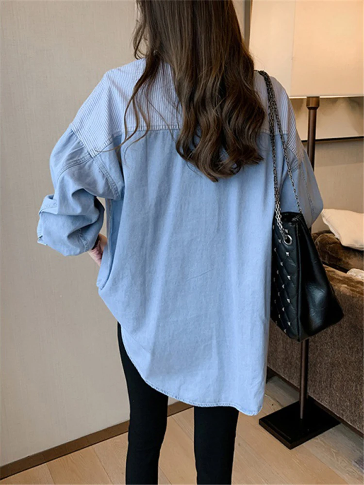 Women\'s Denim Shirt Long Sleeve Cotton Fashion Shirts Casual Korean Loose Blouse 2023 Spring Autumn Blouses And Tops Female