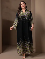 TOLEEN-Women's Eid Dress, Long Sleeve, A-line, Casual, Printed, Arabic Clothing, Fashionable and Elegant, Plus Size, Summer 2024