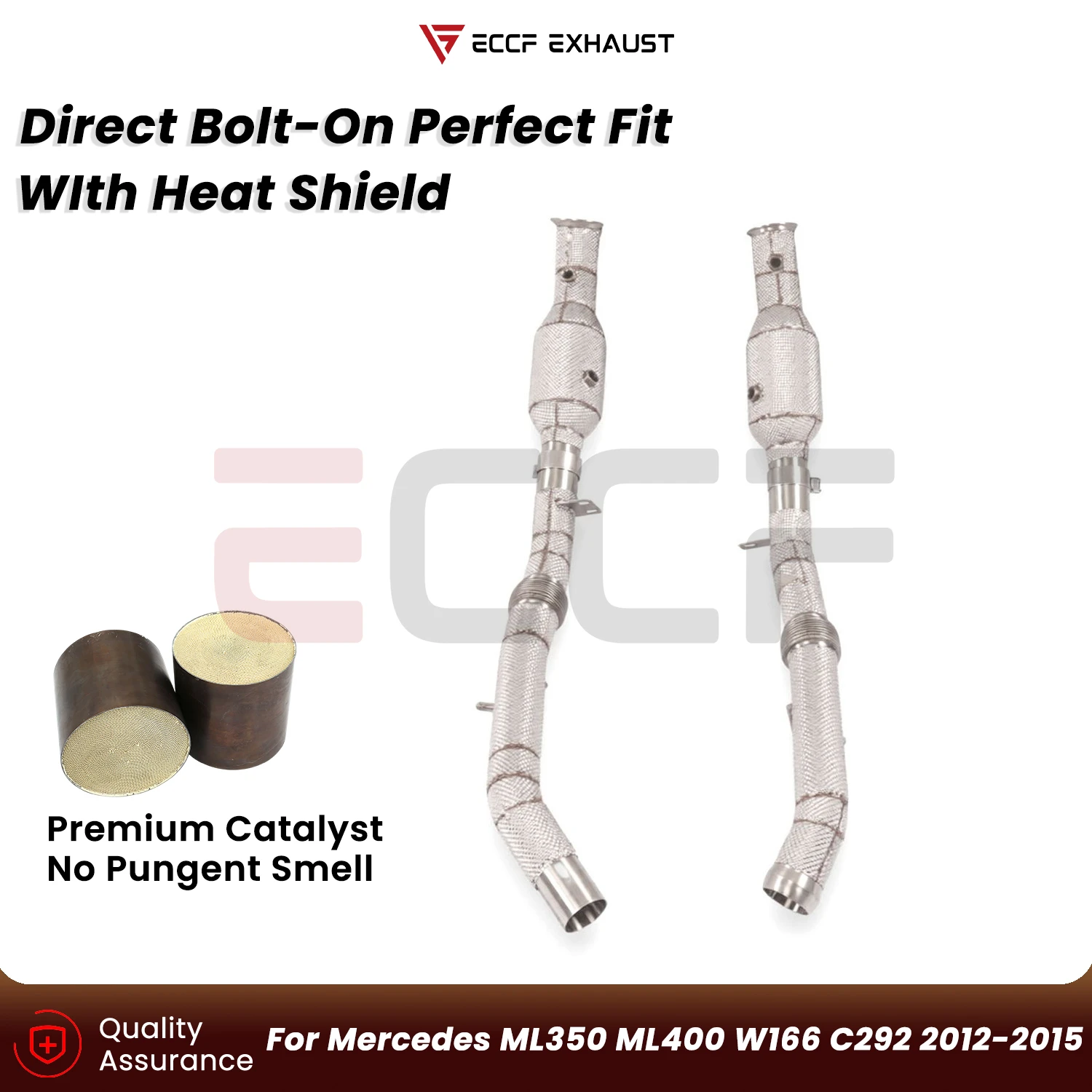 

Sporty Downpipe With Heat Shield For Mercedes ML350 ML400 W166 C292 2012-2015 Aggressive Exhaust Sound Plug and Play