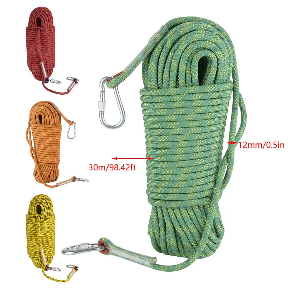 12mm Rock Climbing Rope, Max. 1200kg 30m Outdoor Rock Climbing Escape Rope 12mm Diameter Safety Survival Cord