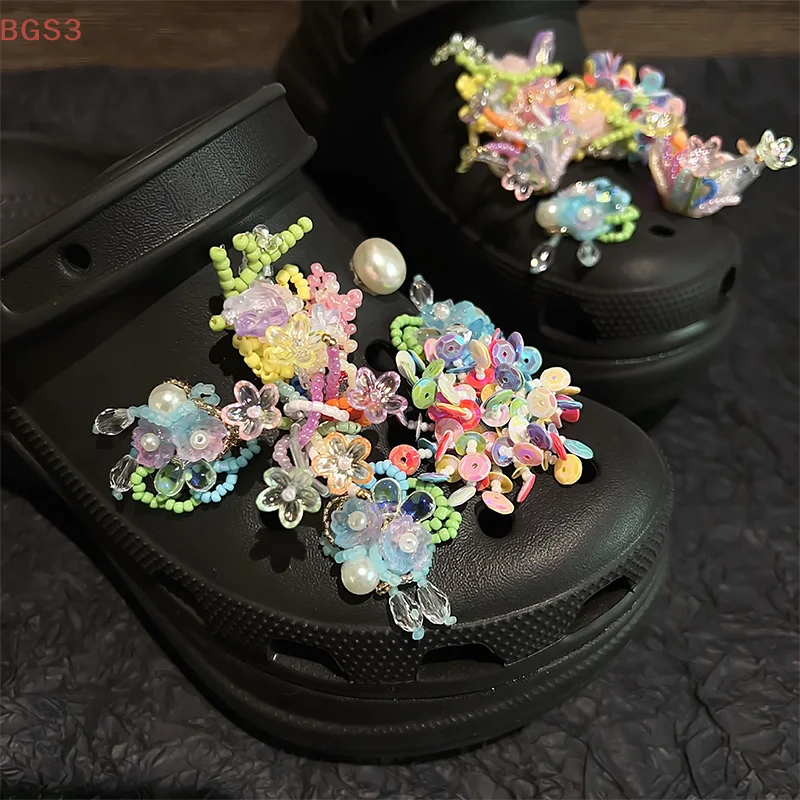 1Pc ビーズタッセル靴チャーム取り外し可能なカラフルな花の靴アクセサリー女の子の夏の靴靴バックル DIY ギフト