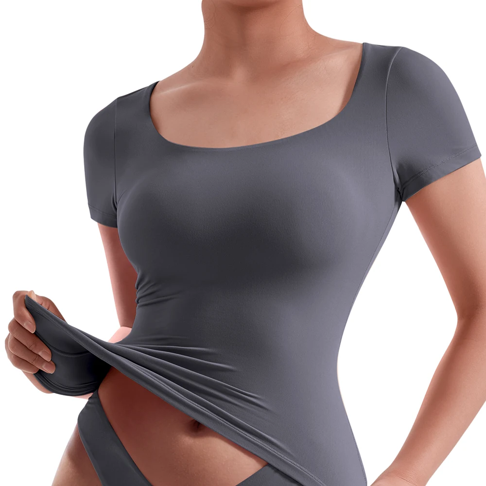 Damenkleidung Kurzarm T-Shirt Slim Fit Oberteile Weibliches O-Ausschnitt Hochelastisches T-Shirt Streetwear 2026 Einfarbige Y2K Tees Damen – Detail 15