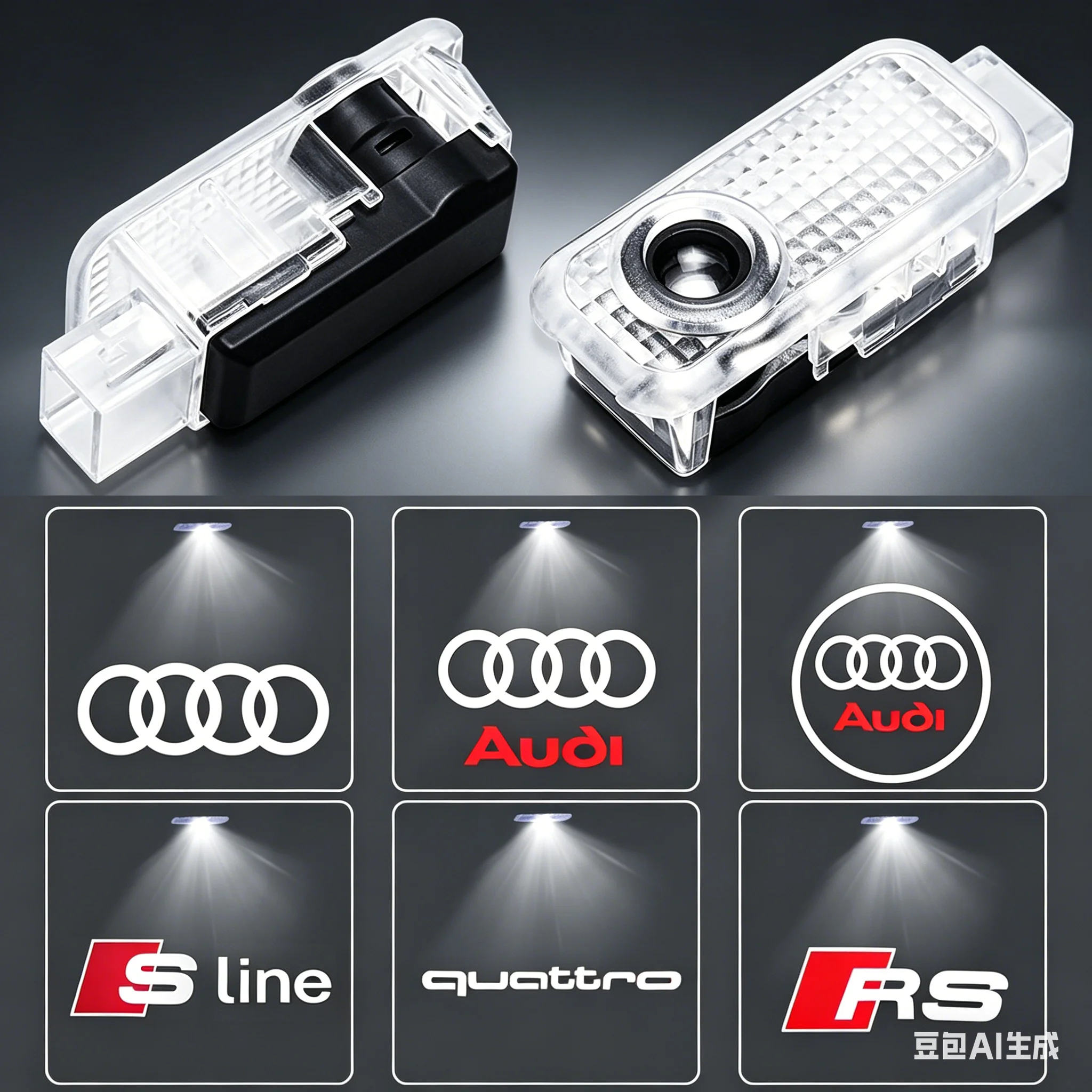 Image of 2er-Set Laser-Projektor Geister-Schatten-LED-Türbegrüßungslicht für Audi Q7 Q3 Q5L Q2L S4 S5 S6 S7 S8 A6L A4L A3 A4 A7 A5 RS3 RS4