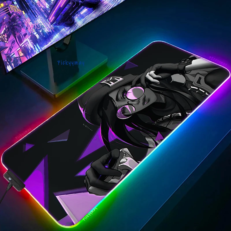 Imagem -02 - Valorant-rgb Led Gaming Mousepad Desk Pad Tapete de Teclado Gamer Mousepad Luminous Computer Mouse Pads Tapete de Mesa Xxl