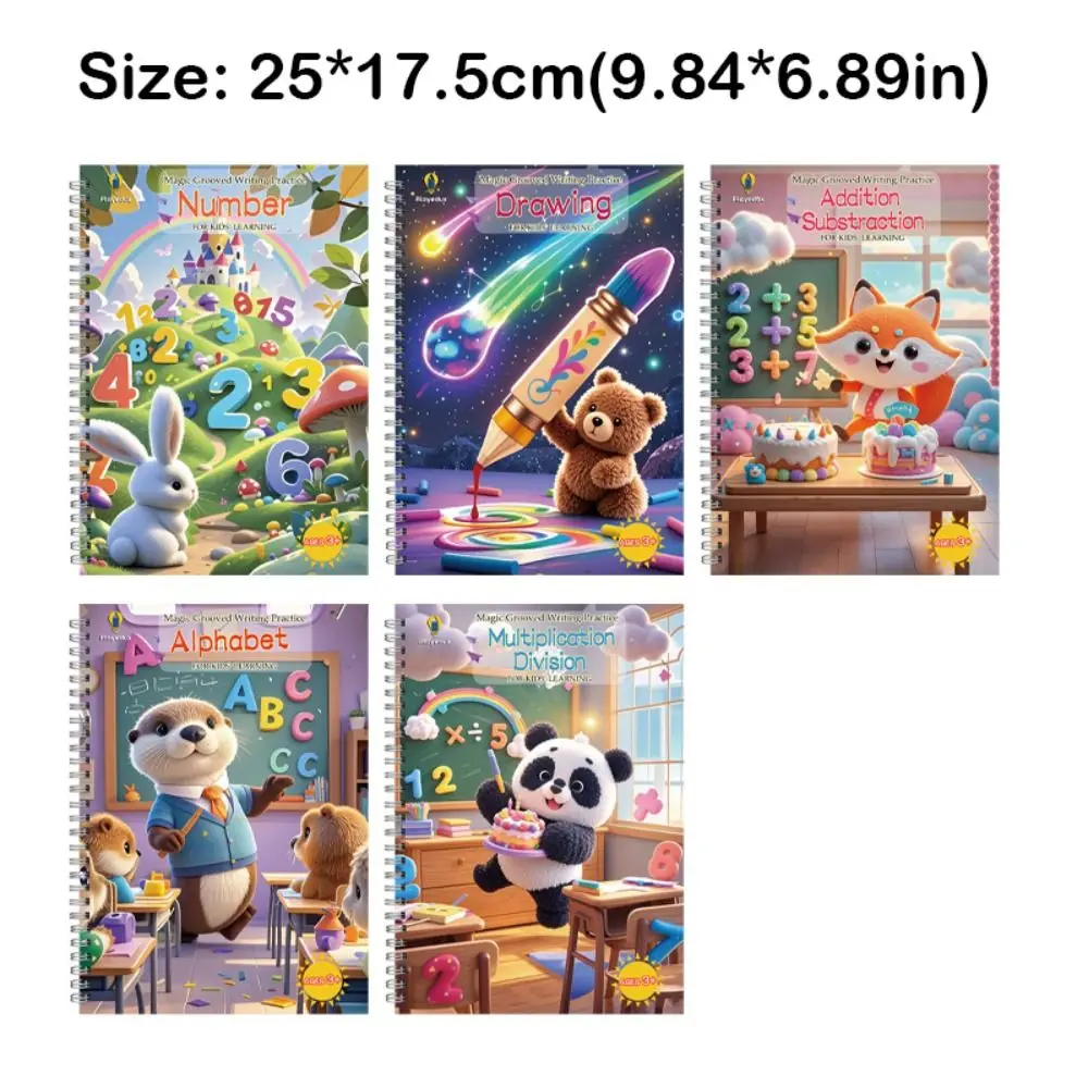 Reusable Magic Grooved Writing Practice with Pens, Gripper and 10 Pen Refills Colorful Magic Grooved Handwriting Workbooks