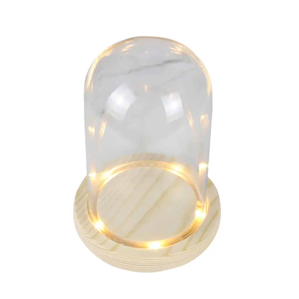 Image 5: Dôme en verre Base en bois avec lumière LED, cadeau d'anniversaire, décor de chambre à coucher, couverture en verre, Vase de paysage, conteneur de Terrarium, porte-fleurs