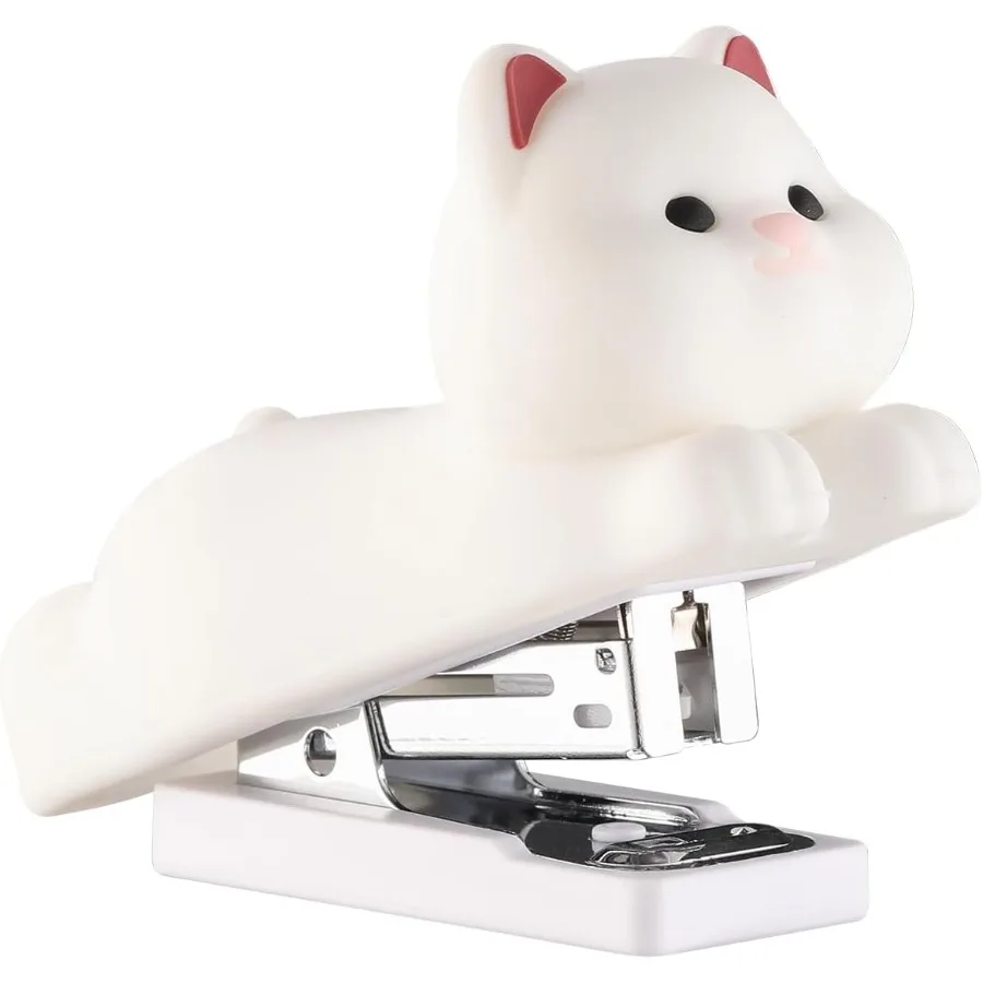 Mini Cute Animal Stapler with Staples Cartoon Stereoscopic Silicone PVC Stapler Laboaving Office Supplies for Students (White P