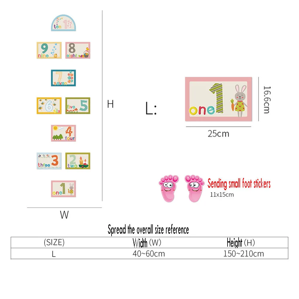 Cartoon Number Floor Stickers Hopscotch Game Floor Decals for Kids 1-10 Grid Game Stickers 10Pcs