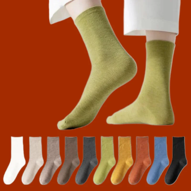 5/10 Pairs 2024 Korean Version Ins Spring And Summer Style Pile Mid-tube Socks Mid-tube Socks Women's Solid Color Mid-tube Socks