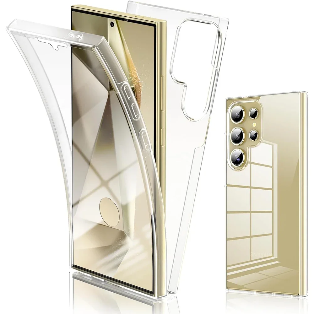 360 °   ฝาครอบโทรศัพท์เต็มรูปแบบสําหรับSamsung S25 S24 FE S23 S22 Ultra PlusใสClear Hard Pc Hybrid SoftซิลิโคนShell