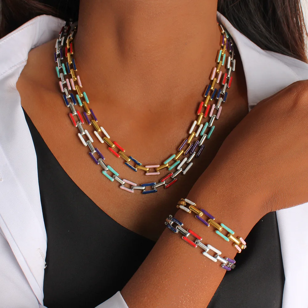 DIY accessories Bohemian Dopamine Wear Multi-Color Oil Drop Bracelet Necklace Titanium Steel Mouth Chain Jewelry Buckle Fashion