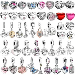 Original 925 Sterling Silver Love Family Mother Daughter Heart Charms Beads for Pandora DIY Bracelet Women Jewellery Gift