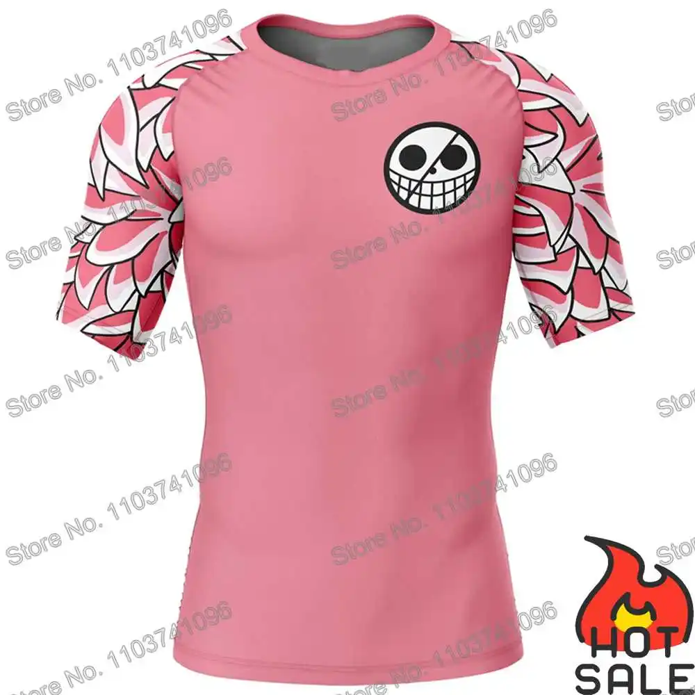 Doflamingo Surf Clothing BJJ MMA Men Rash Guard Short Sleeve Diving T-Shirt Tight Swimwear Summer Beach Floatsuit Women GYM Tops