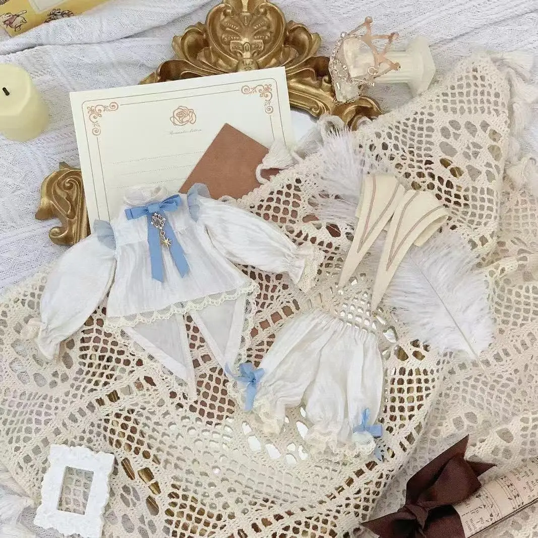 Elegant Palace Lace Doll Clothes for Ob11/12/22/24 Doll, Long Flare Sleeve Dress Decorative Vest Bow Outfit Full Excluding Doll