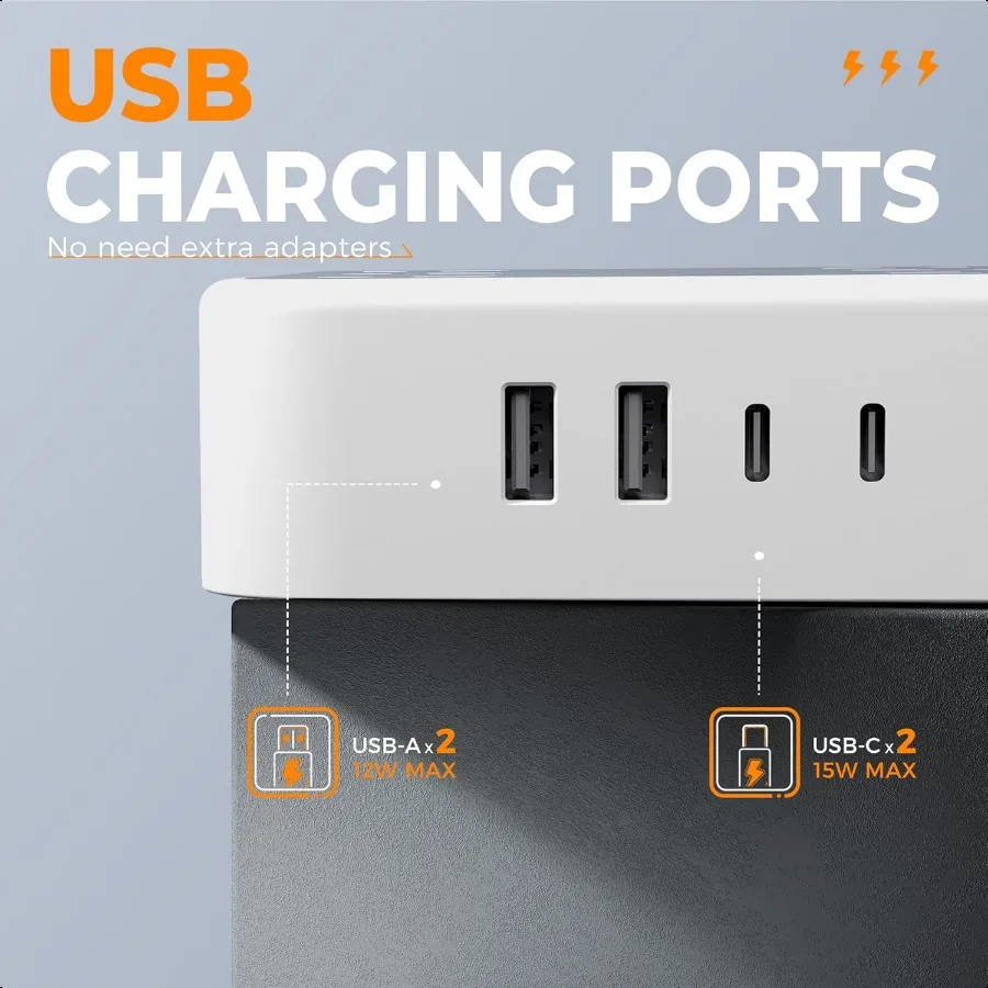 عرام حامي قطاع الطاقة TAN 5FT سلك تمديد مسطح مع منافذ متعددة 12 منفذ موسع مع 4 USB 2 USBC شقة التوصيل Po