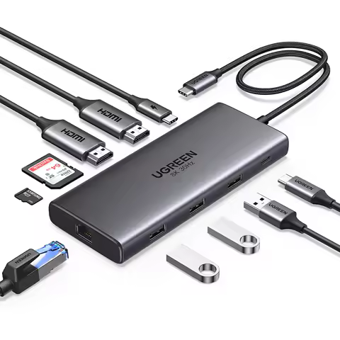 UGREEN Dual HDMI USB-C HUB 8K 4K Adaptador HDMI 10 em 1 Divisor com RJ45 USB3.0 PD 100W Dock para MacBook Pro Air Laptop USB HUB