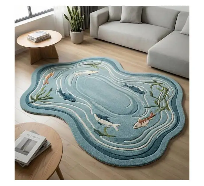 Ocean fish-shaped abstract tufted wool carpet 3D relief soft non-slip living room carpet, suitable for children's room 2