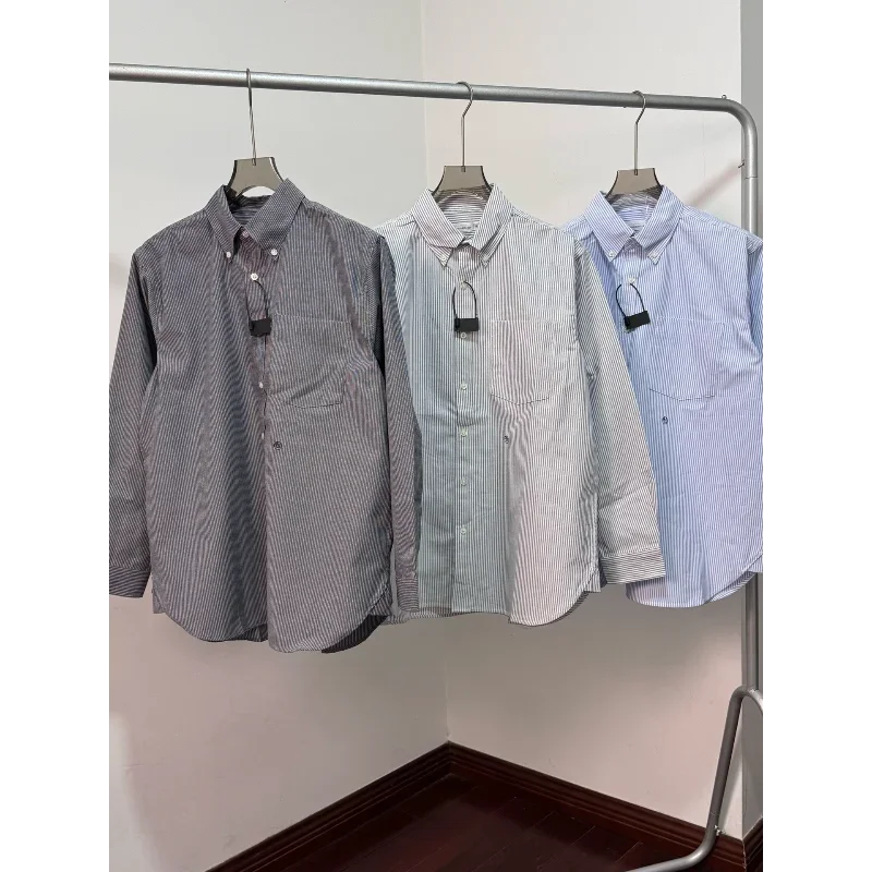 nanamica Trendy Fashion Striped Shirt Men Women Vintage Loose Breathable Cotton Casual Streetwear Oversized Button Down Top