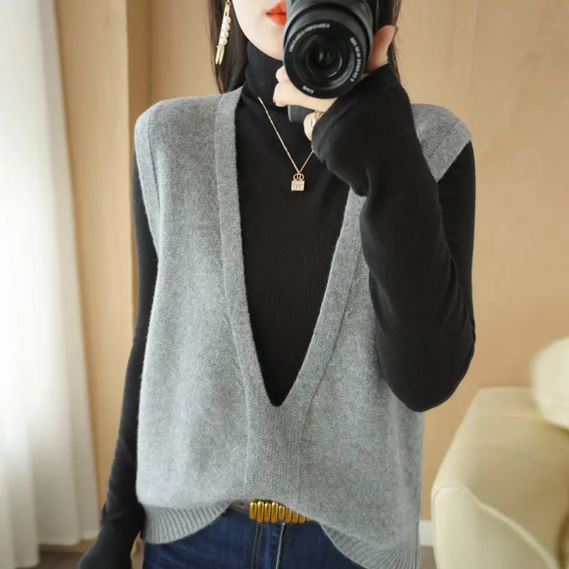 Artisan Cotton Knitted Vest - Flattering V-Neck Button Sweater Vest with Asymmetric Hem | Plus Size