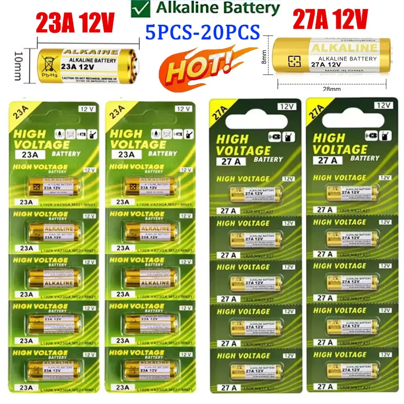 5 قطعة بطاريات أصلية 27 23A 12 فولت L1028 21/23 A23 E23A K23A V23GA GP23A RV08 LRV08 23a بطارية قلوية لألعاب التحكم عن بعد