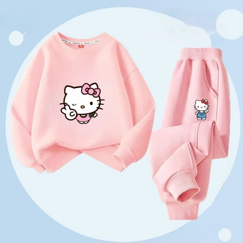 

Осенний комплект одежды для маленьких девочек, детский свитшот Sanrio Hello Kitty с мультяшным принтом и штаны, костюм из 2 предметов, детский костюм с длинными рукавами