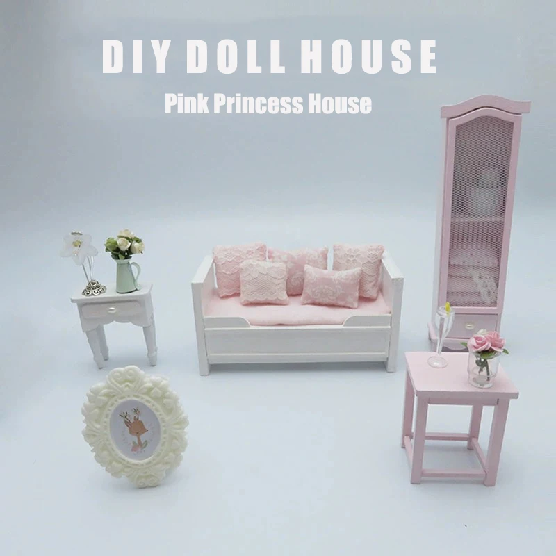 DIY Dollhouse Casa Miniature Furniture Kit Pink Princess House Model Assemble Toys for Children Girl Adult Birthday Gift