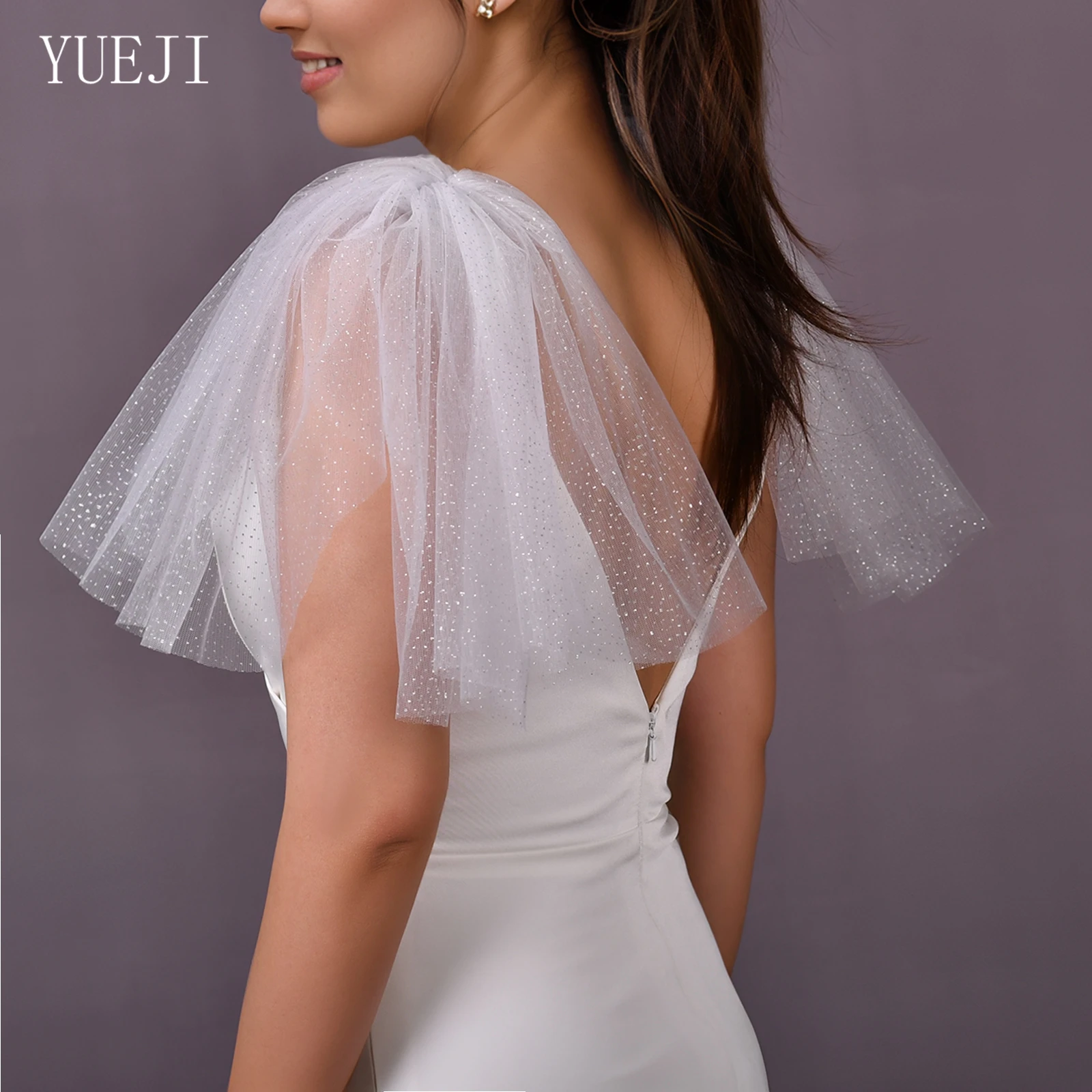 

YUEJI женский тюлевой короткий топ из пряжи со звездным светом, накладные рукава, женское пальто, свадебный аксессуар, настраиваемый VG125