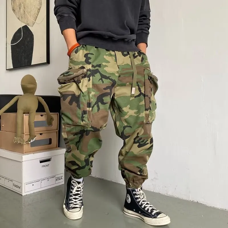 M65 Men's Vintage Tactical Camouflage Pants Large Pockets Multifunctional Loose Outdoor Leisure Sports Jogging Training Pants