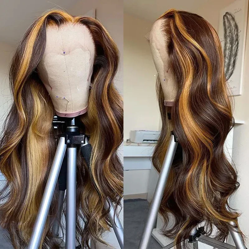 Body Wave 4/ 27 Wig rambut manusia Lace Frontal 13x4 Wig rambut manusia dengan kepadatan 250 Wig garis rambut pra-pencabutan dengan rambut bayi untuk wanita