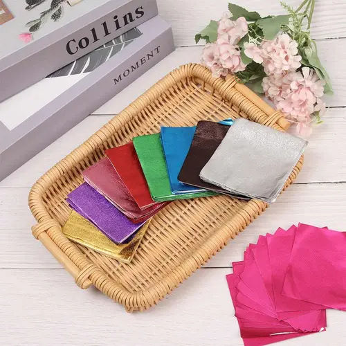 Imagen 2 del producto Papel de aluminio de Color dorado para envolver dulces, Chocolate, galletas, manualidades, embalaje de papel para regalo, 100 piezas