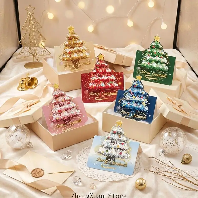 Ausstellbare Weihnachtsbaumkarten mit Sternakzenten und Feiertagsbotschaften, 12er-Set mit passenden Umschlägen und Umschlag – Detail 10