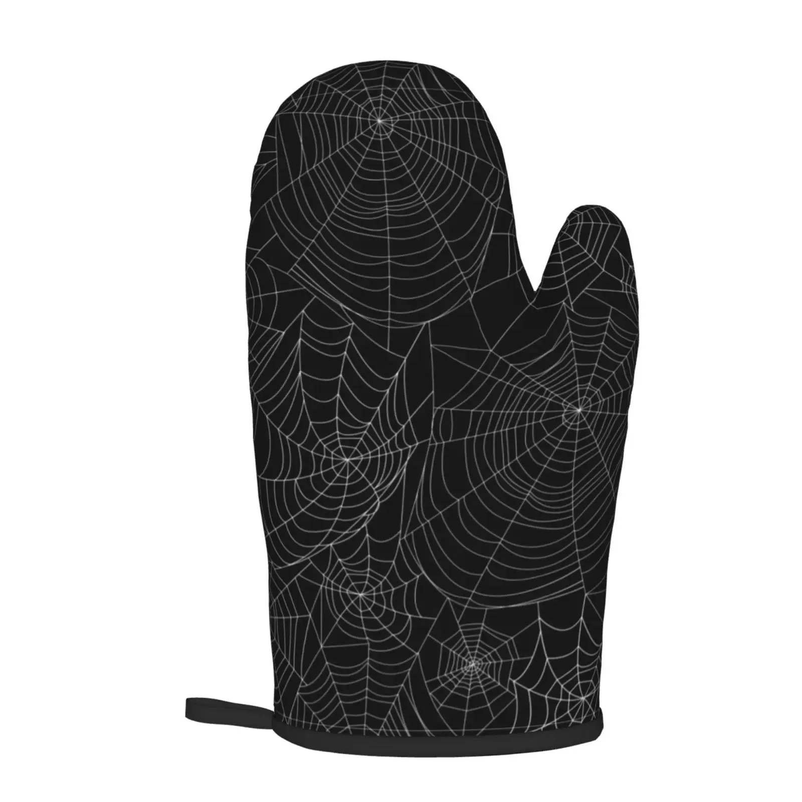 Spider Web Oven Mitts and Pot Holders Sets of 2 Halloween Black and White Grunge Gloves for Kitchen Cooking Baking Grilling