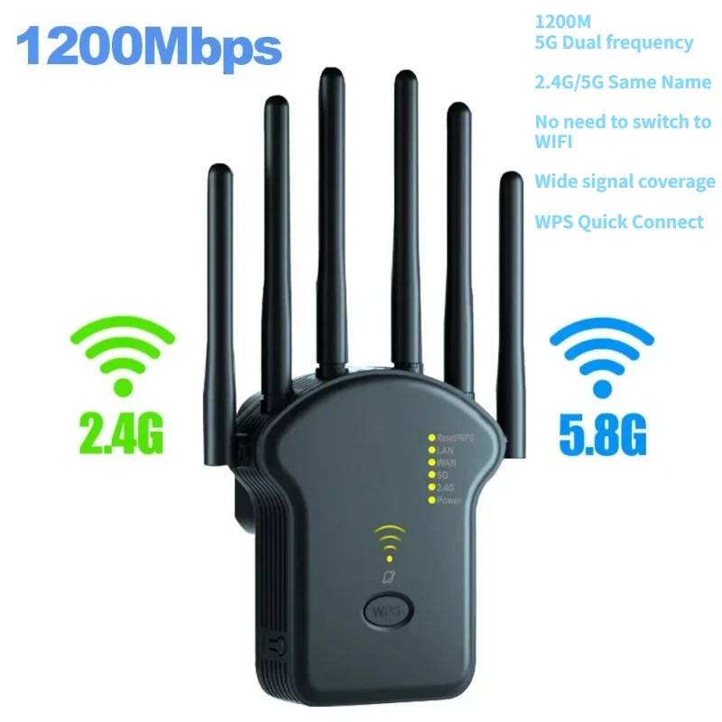 مكرر واي فاي لاسلكي جديد 1200 ميجابت في الثانية، اتصال WPS بنقرة واحدة مضخم لاسلكي واي فاي ثنائي النطاق 2.4G5G موسع، جهاز توجيه جيجابت