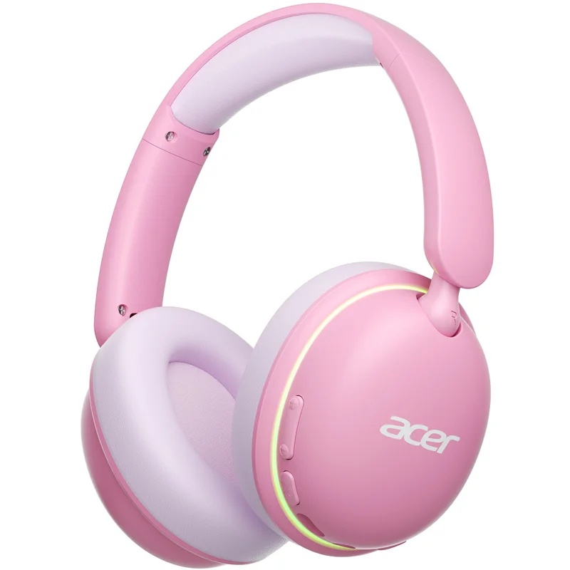 Acer Kids Bluetooth 6.0 Headphones Over‑Ear Comfort Design LED Lights Headsets 85dB Safe Volume Built-in Mic for IPad Tablet