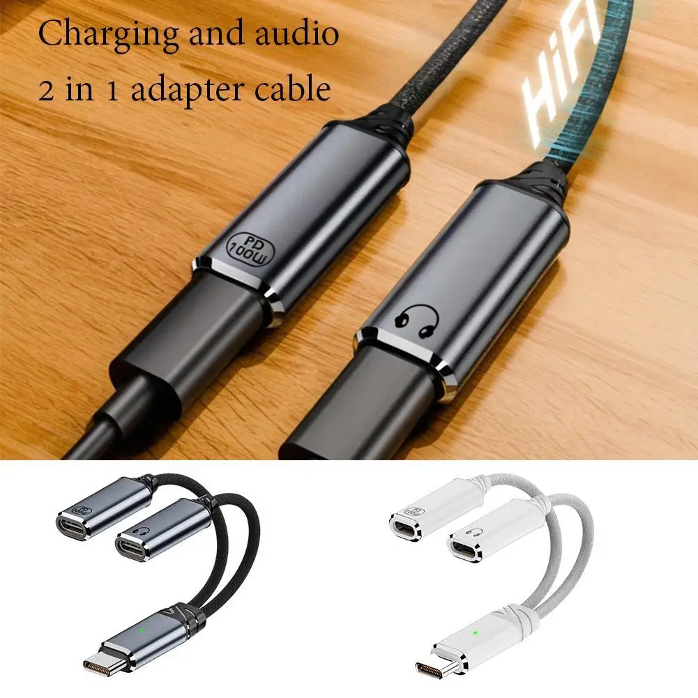 NEW 2 in 1 USB C Headphone and Charger Adapter Aux Audio Jack with PD 100W Fast Charging Dongle Cable Cord for Macbook Air Samsu