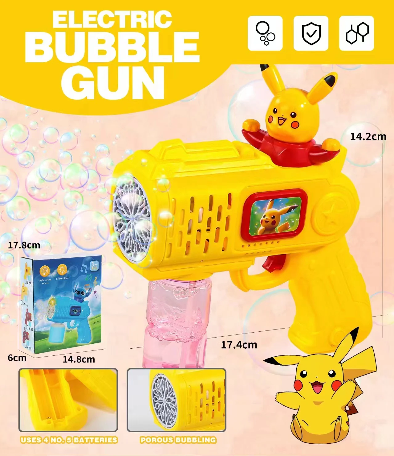 Hello Kitty Pistolet do baniek Zabawka Elektryczna maszyna do baniek mydlanych Wyrzutnia porowata w kształcie baniek bez wody bąbelkowej i baterii