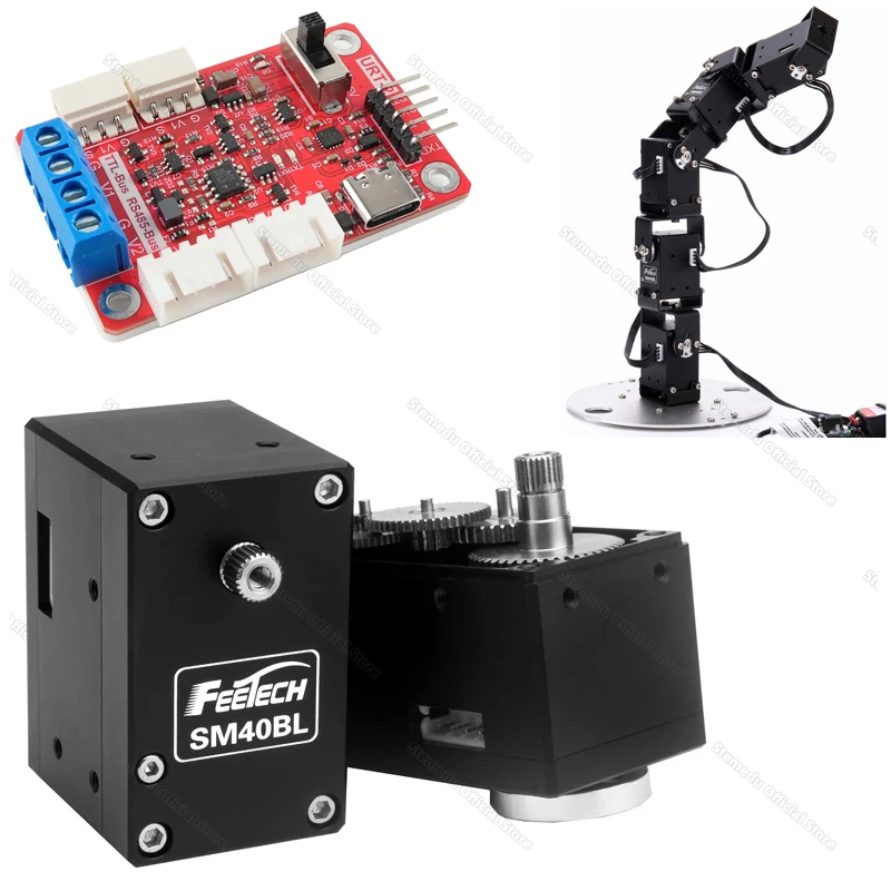 

Feetech 40kg SM40BL 12V Serial Port Bus Servo RS485 Brushless Magnetic Encoder Dual-axis Robotic Arm Servos 360 Degree Feedback