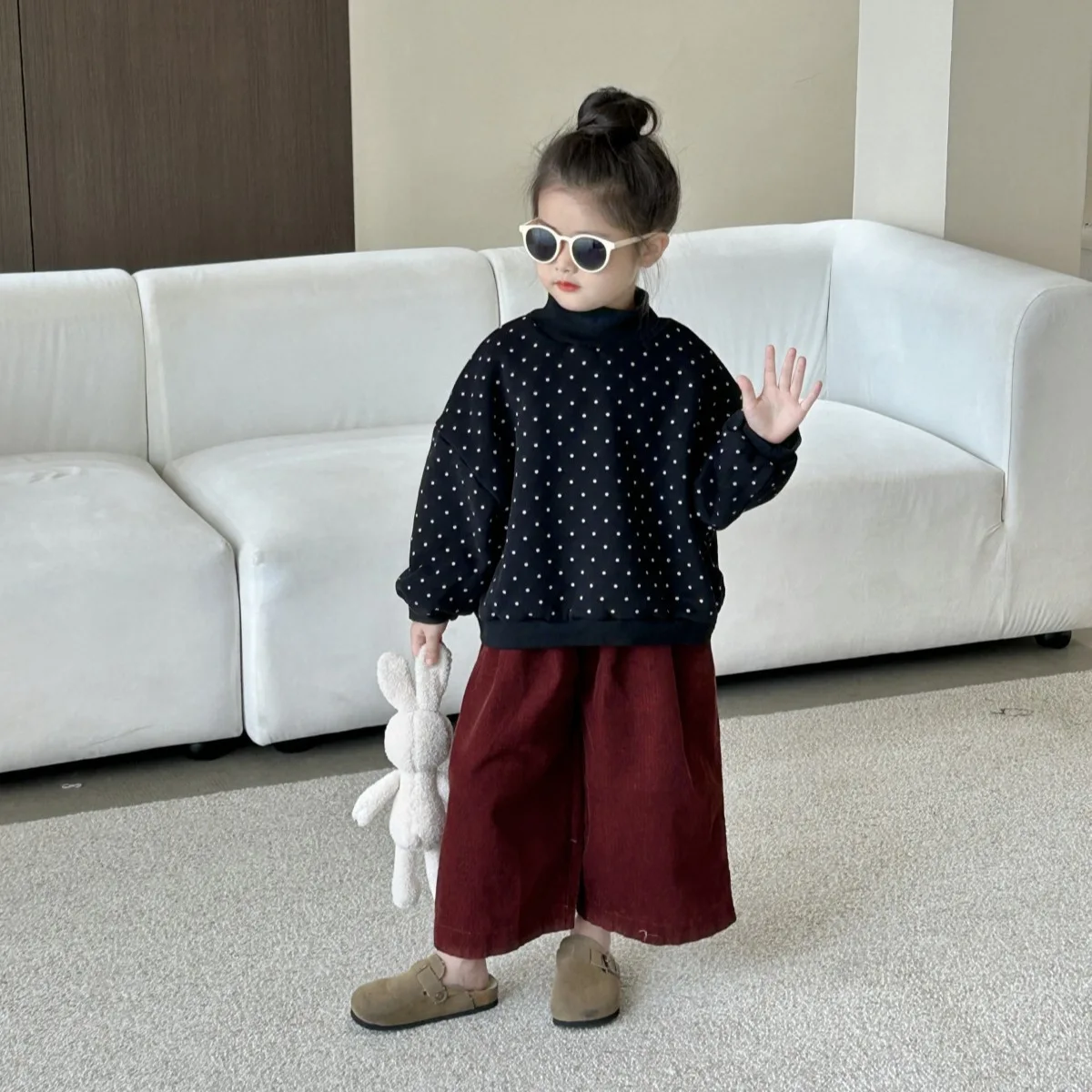 

2025 Autumn and Winter Korean New Style Children Fashion and Casual Boy and Girl Thick Polka Dot Loose Clothes