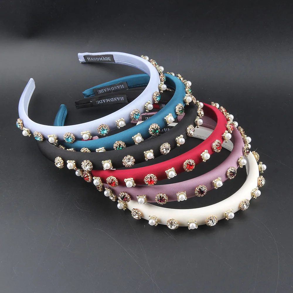 Summer Baroque Colored Pearl Narrow Vintage Rhinestone Shining Luxury Headbands Headband Hair Accessories Hair Jewley 619