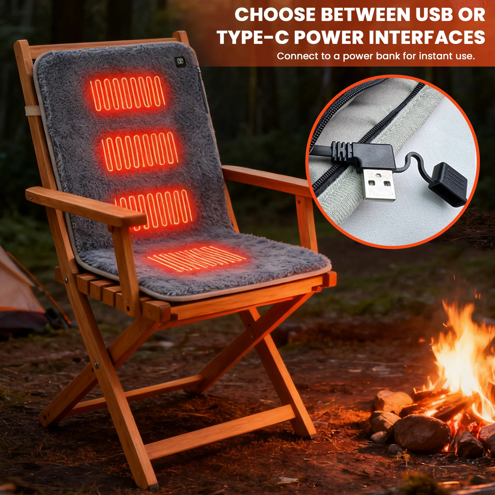 

5V USB Foldable Heating Seat Cushion 3Level Temperature Heated Seat Pad Power Bank Not Included Electric Heating Pad for Outdoor