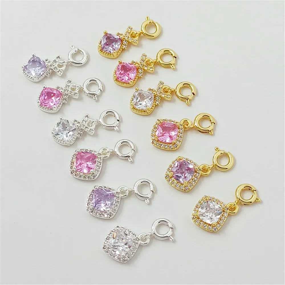 

Серебряный квадратный кулон с микроинкрустацией цирконом, браслет ручной работы «сделай сам», пружинная пряжка из 14-каратного золота, небольшой аксессуар-слип