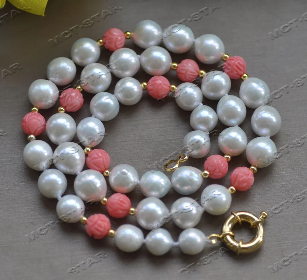 

Z12603 22" White Round KESHI Edison Pearl Pink Coral Dragon ball Necklace