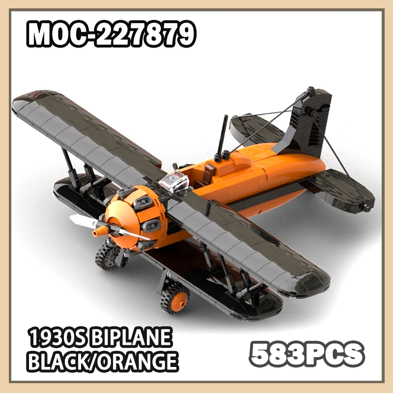 

583PCS MOC-227879 1930s Biplane Black/Orange Building Block Model Brick Set Creative Gifts Aesthetic Beauty Decoration Adult