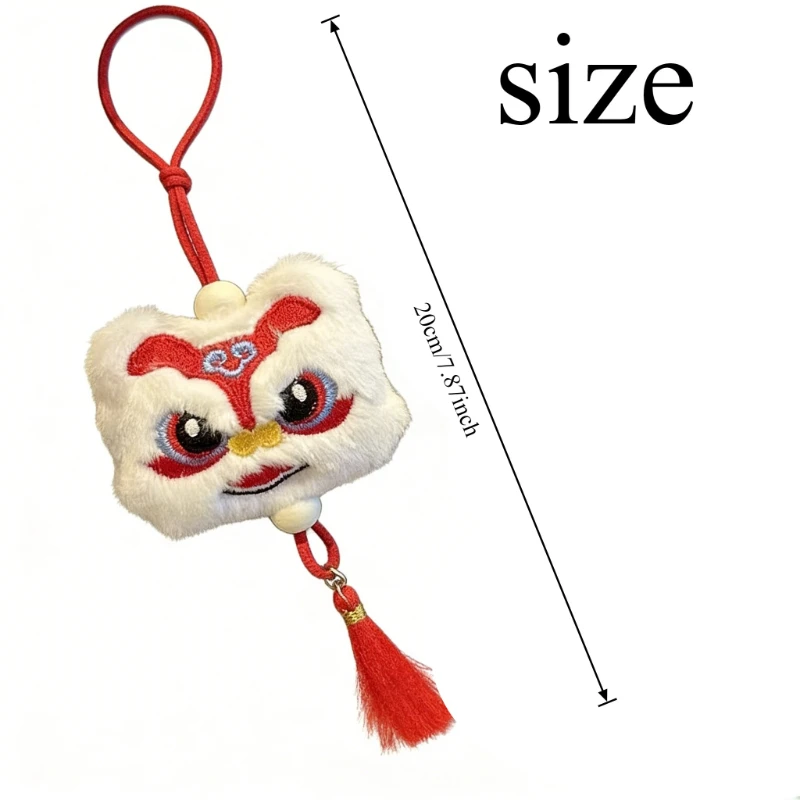 2Pcs Chinese New Year Lucky Plush Lion Pendant Tassel Car Keychain Fortune Hanging Ornament Decor